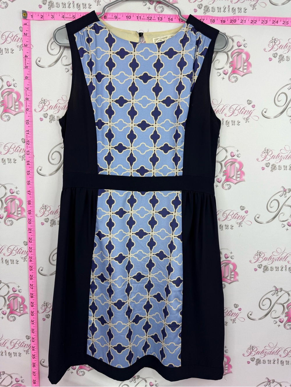 Pink Martini dress luxe Navy and Light Blue Geometric Panel Dress